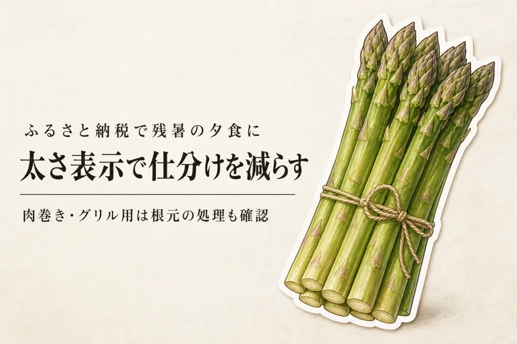 残暑のふるさと納税アスパラ、肉巻き・グリル用は太い規格品？訳あり品？夕食の下ごしらえで選ぶ